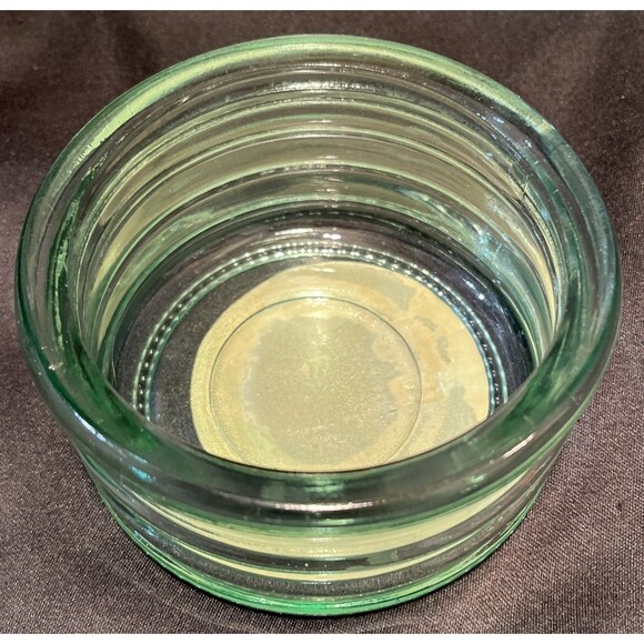 Vintage Candle-Lite Ringed Green Glass Candle Holder 5” Wide X 3” Tall USA Made - Picture 2 of 9